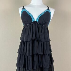 Jezebel Y2K Mcbling Black and Blue Ruffle Babydoll Slip Dress